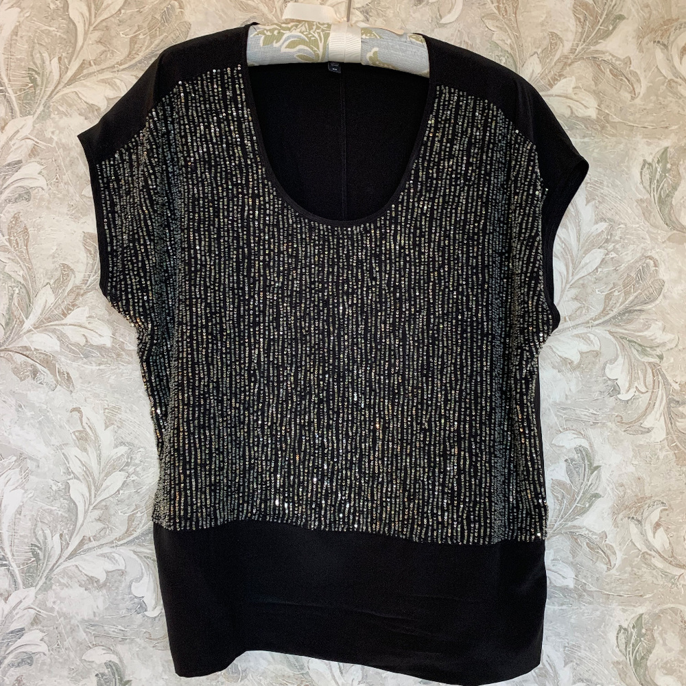 Black Silk Sequin Top Eileen Fisher